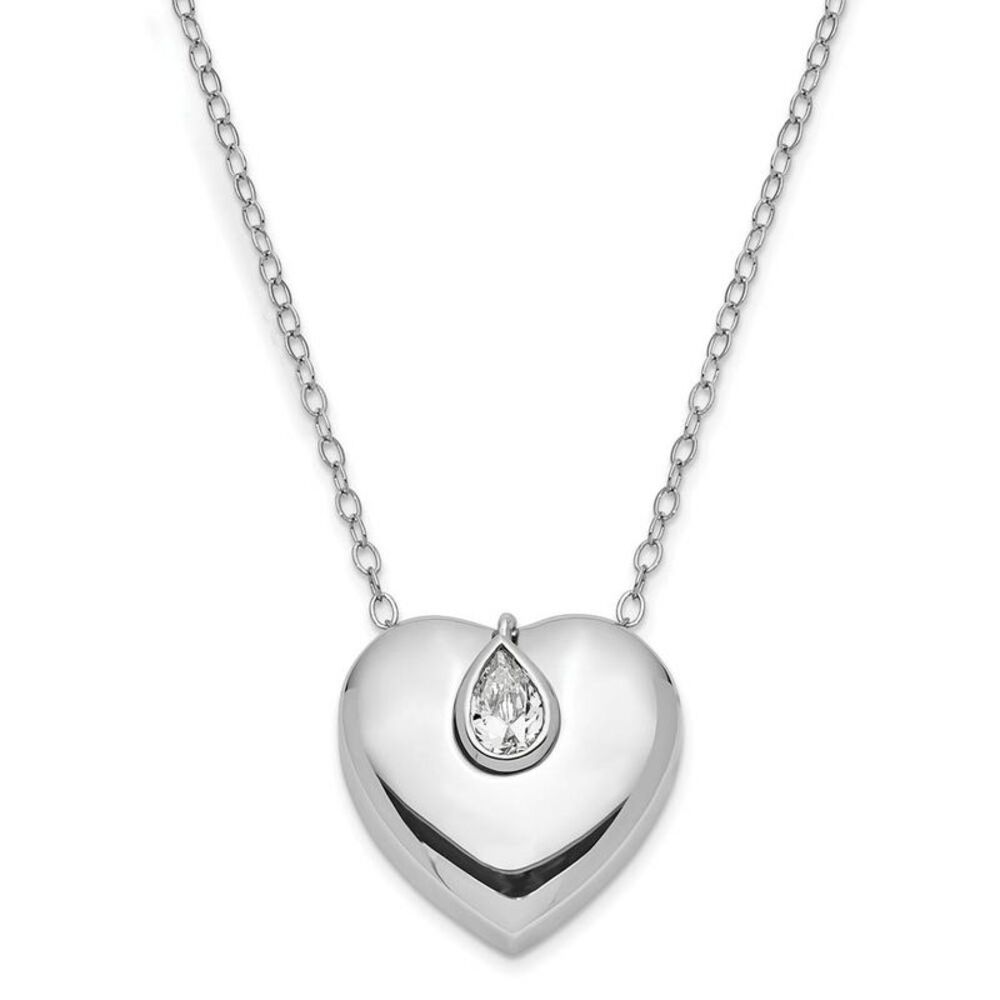 Sterling Silver & CZ Missing You Heart Ash Holder Necklace, 18 Inch